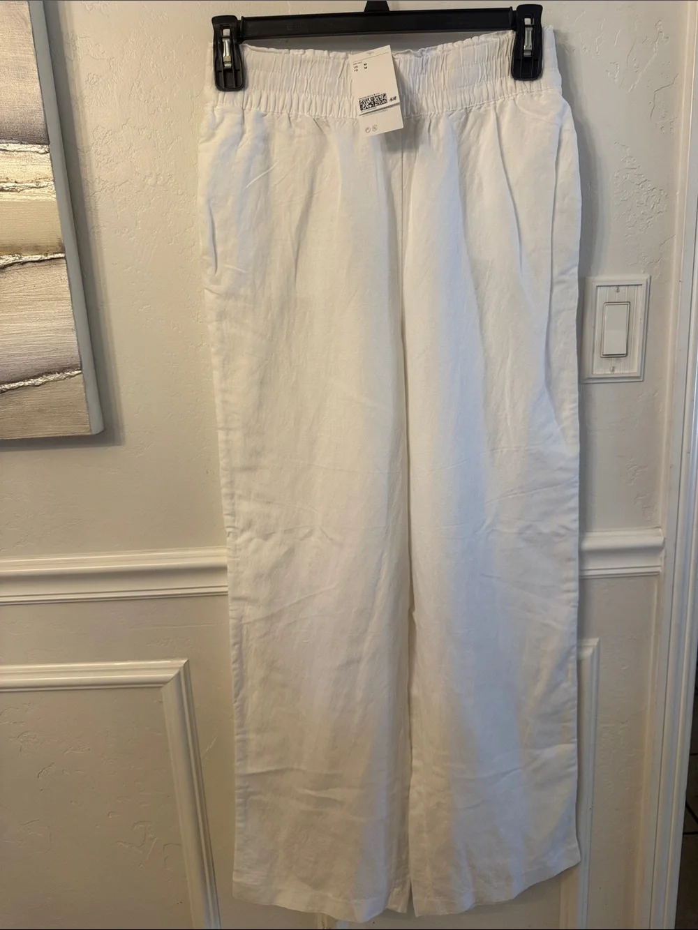 NWT H&M Women’s White Linen Elastic-Waist Pants